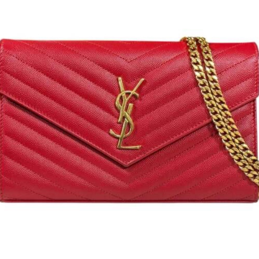 Yves Saint Laurent Red Quilted Clutch with Gold Chain